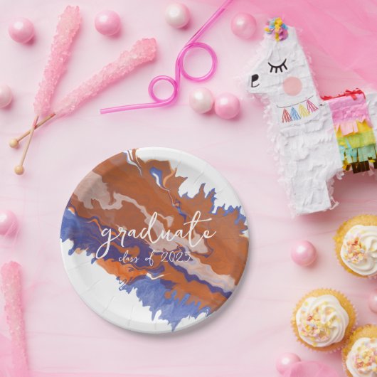 Orange & Blue Marble Abschluss Paper Teller (Party)