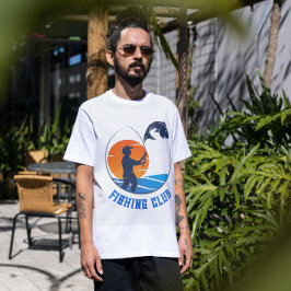 Orange Blue Minimalistisch Fishing Club T - Shirt