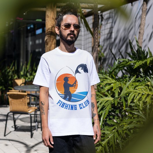 Orange Blue Minimalistisch Fishing Club T - Shirt