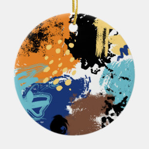 Orange Blue Mitte Century Blotched Abstrakt Stars Keramik Ornament