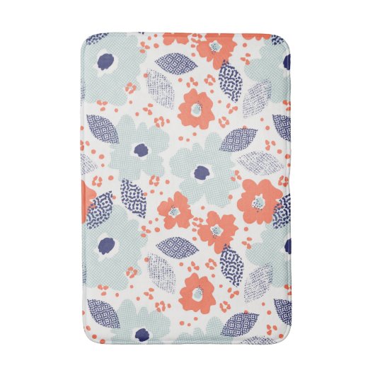 Orange & Blue Modern Blume Pattern Badematte (Vorderseite Vertikal)