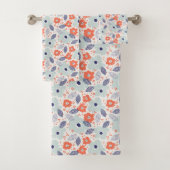 Orange & Blue Modern Blume Pattern Badhandtuch Set (Insitu)