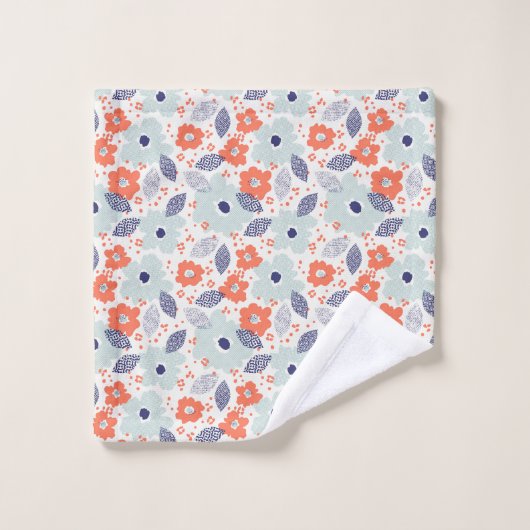 Orange & Blue Modern Blume Pattern Badhandtuch Set (Waschlappen)