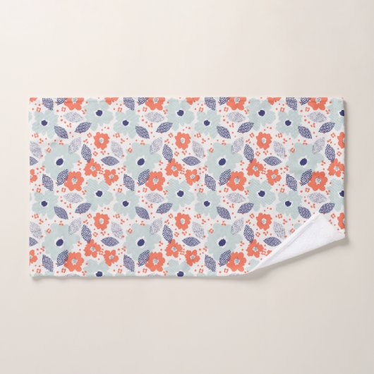 Orange & Blue Modern Blume Pattern Badhandtuch Set (Handtuch)