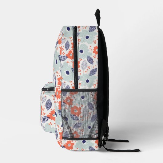 Orange & Blue Modern Blume Pattern Bedruckter Rucksack (Rechts)