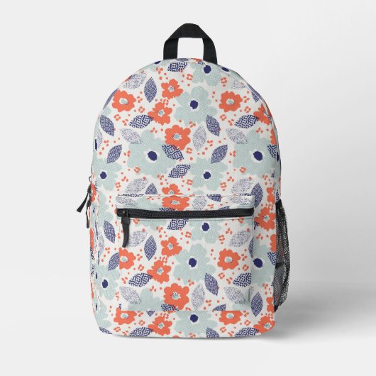 Orange & Blue Modern Blume Pattern Bedruckter Rucksack (Vorderseite)