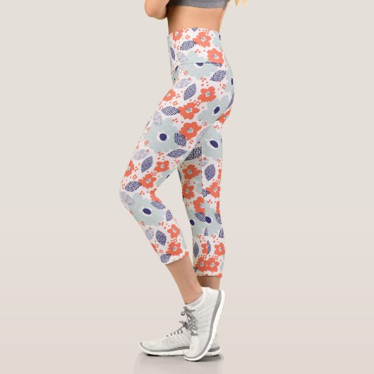 Orange & Blue Modern Blume Pattern Capri Leggings (Links)