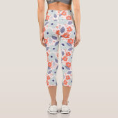 Orange & Blue Modern Blume Pattern Capri Leggings (Rückseite)