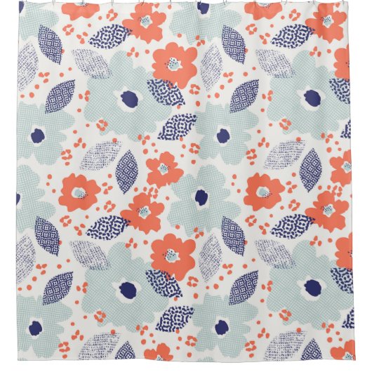 Orange & Blue Modern Blume Pattern Duschvorhang (Vorderseite)