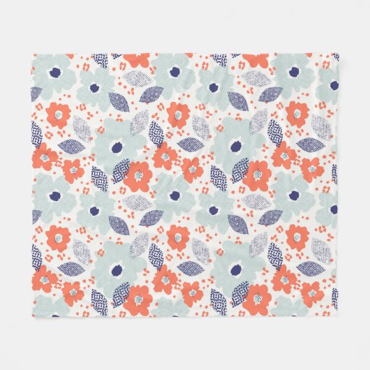 Orange & Blue Modern Blume Pattern Fleecedecke (Vorderseite (Horizontal))