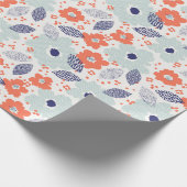 Orange & Blue Modern Blume Pattern Geschenkpapier (Ecke)