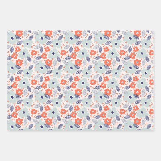 Orange & Blue Modern Blume Pattern Geschenkpapier Set (Vorderseite 3)