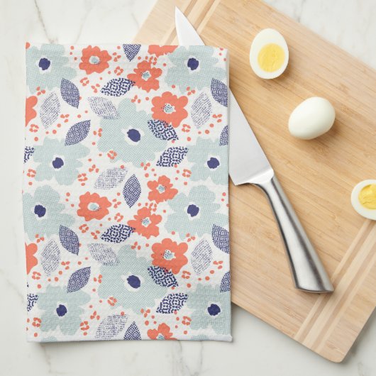 Orange & Blue Modern Blume Pattern Geschirrtuch (Viertel Falte)