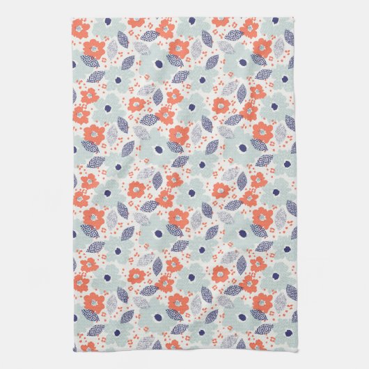 Orange & Blue Modern Blume Pattern Geschirrtuch (Vertikal)