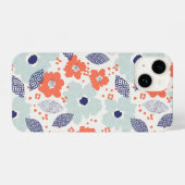 Orange & Blue Modern Blume Pattern iPhone Hülle (Rückseite (Horizontal))
