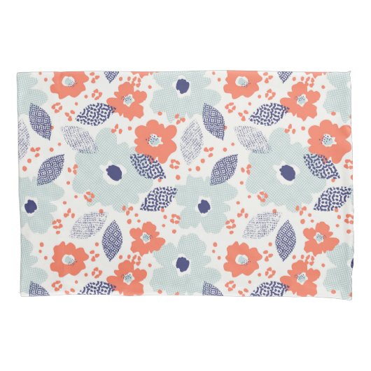 Orange & Blue Modern Blume Pattern Kissenbezug (Vorderseite)