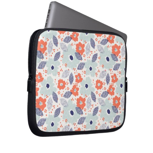 Orange & Blue Modern Blume Pattern Laptopschutzhülle (Vorne Rechts)