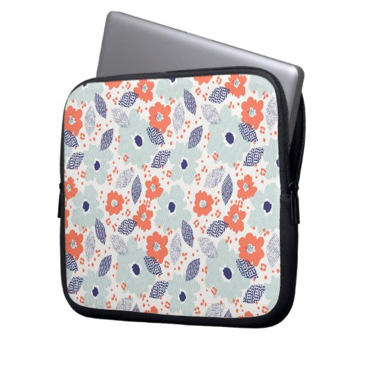 Orange & Blue Modern Blume Pattern Laptopschutzhülle (Vorderseite Links)