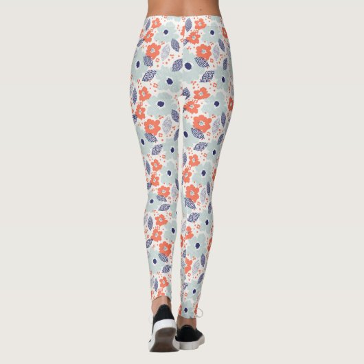 Orange & Blue Modern Blume Pattern Leggings (Rückseite)