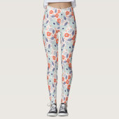 Orange & Blue Modern Blume Pattern Leggings (Vorderseite)