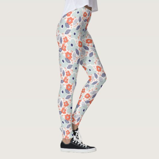 Orange & Blue Modern Blume Pattern Leggings (Rechts)