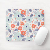 Orange & Blue Modern Blume Pattern Mousepad (Mit Mouse)
