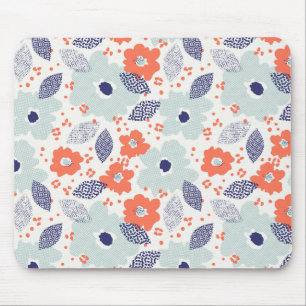 Orange & Blue Modern Blume Pattern Mousepad