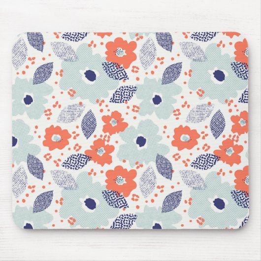 Orange & Blue Modern Blume Pattern Mousepad (Vorne)