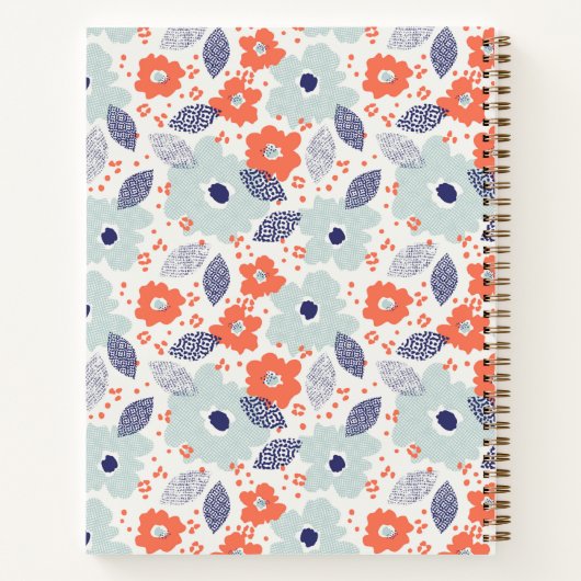 Orange & Blue Modern Blume Pattern Notizblock (Rückseite)