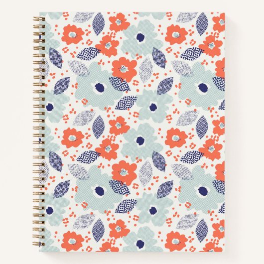 Orange & Blue Modern Blume Pattern Notizblock (Vorderseite)