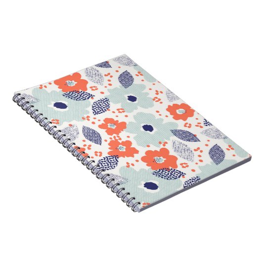 Orange & Blue Modern Blume Pattern Notizblock (Rechte Seite)