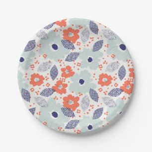 Orange & Blue Modern Blume Pattern Pappteller