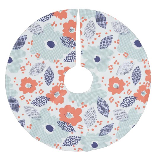 Orange & Blue Modern Blume Pattern Polyester Weihnachtsbaumdecke (Vorderseite)