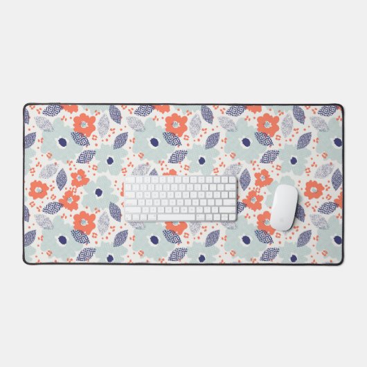 Orange & Blue Modern Blume Pattern Schreibtischunterlage (Tastatur & Maus)