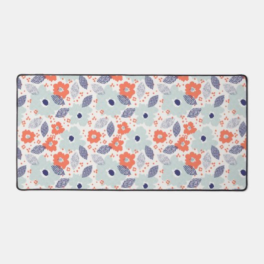Orange & Blue Modern Blume Pattern Schreibtischunterlage (Vorderseite)