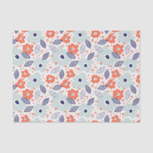Orange & Blue Modern Blume Pattern Seidenpapier (Vorderseite)
