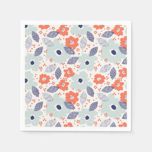 Orange & Blue Modern Blume Pattern Serviette (Vorderseite)
