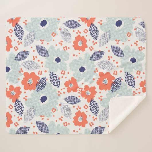 Orange & Blue Modern Blume Pattern Sherpadecke (Vorderseite (Horizontal))
