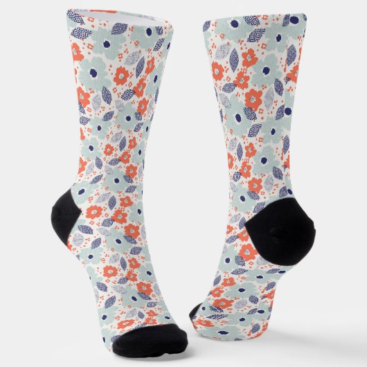 Orange & Blue Modern Blume Pattern Socken (Gewinkelt)