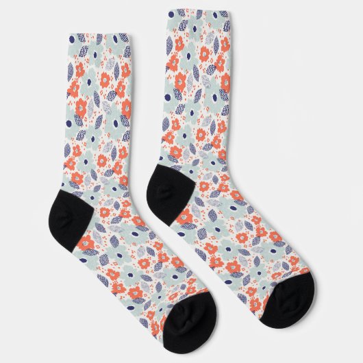 Orange & Blue Modern Blume Pattern Socken (Rechts)