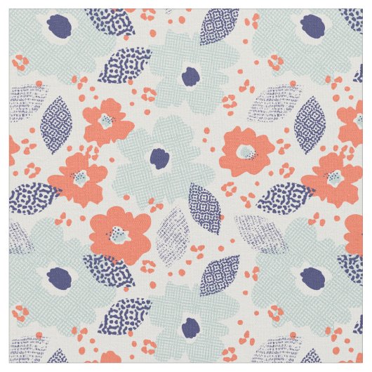 Orange & Blue Modern Blume Pattern Stoff (Nahaufnahme)