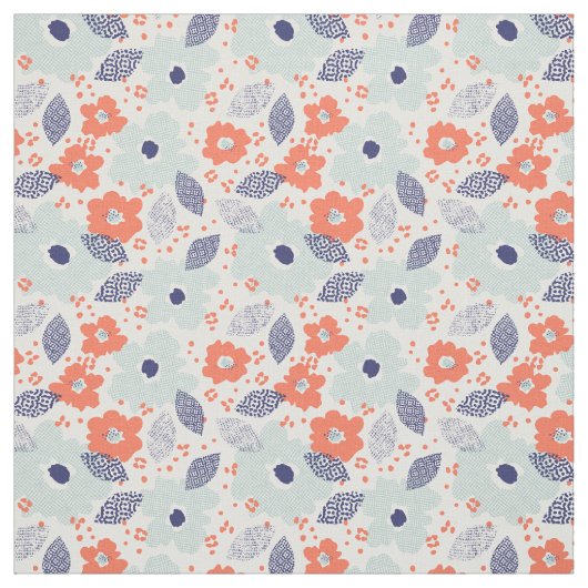 Orange & Blue Modern Blume Pattern Stoff (Muster)
