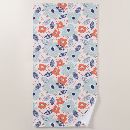 Orange & Blue Modern Blume Pattern Strandtuch (Vorderseite)