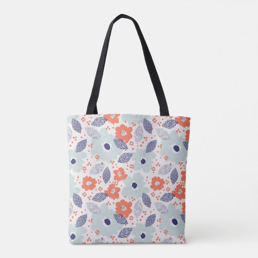 Orange & Blue Modern Blume Pattern Tasche (Rückseite)