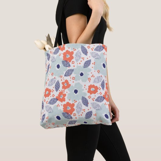 Orange & Blue Modern Blume Pattern Tasche (Von Nahem)