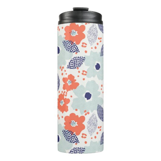 Orange & Blue Modern Blume Pattern Thermosbecher (Vorderseite)