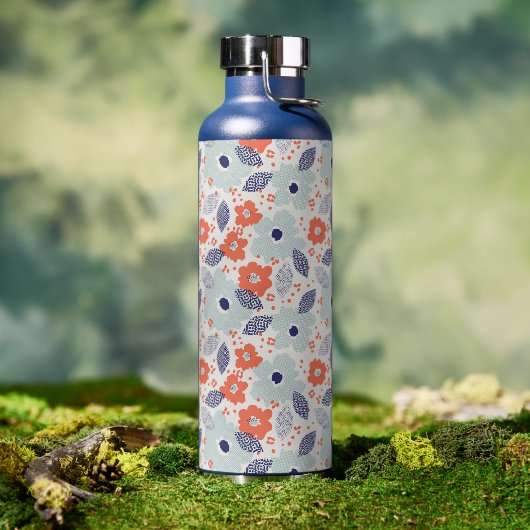 Orange & Blue Modern Blume Pattern Trinkflasche (Außenbereich)