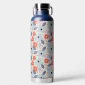 Orange & Blue Modern Blume Pattern Trinkflasche (Vorderseite)