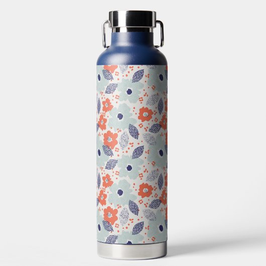 Orange & Blue Modern Blume Pattern Trinkflasche (Vorderseite)