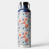 Orange & Blue Modern Blume Pattern Trinkflasche (Rückseite)